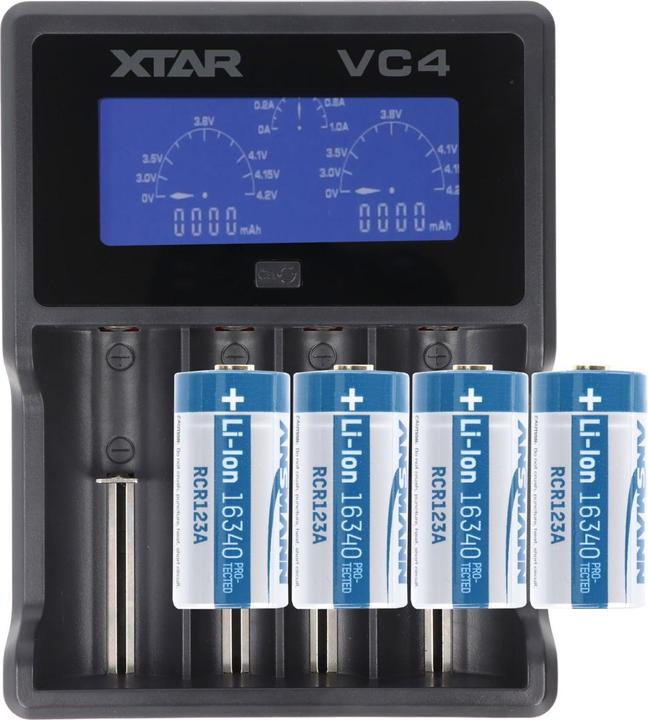 Image du produit AccuCell Chargeur rapide et 4 batteries pour Netgear Arlo caméra de surveillance HD sans fil VMC3030, VMK3200 (4 pcs, 760 mAh, Piles rechargeables + chargeur)
