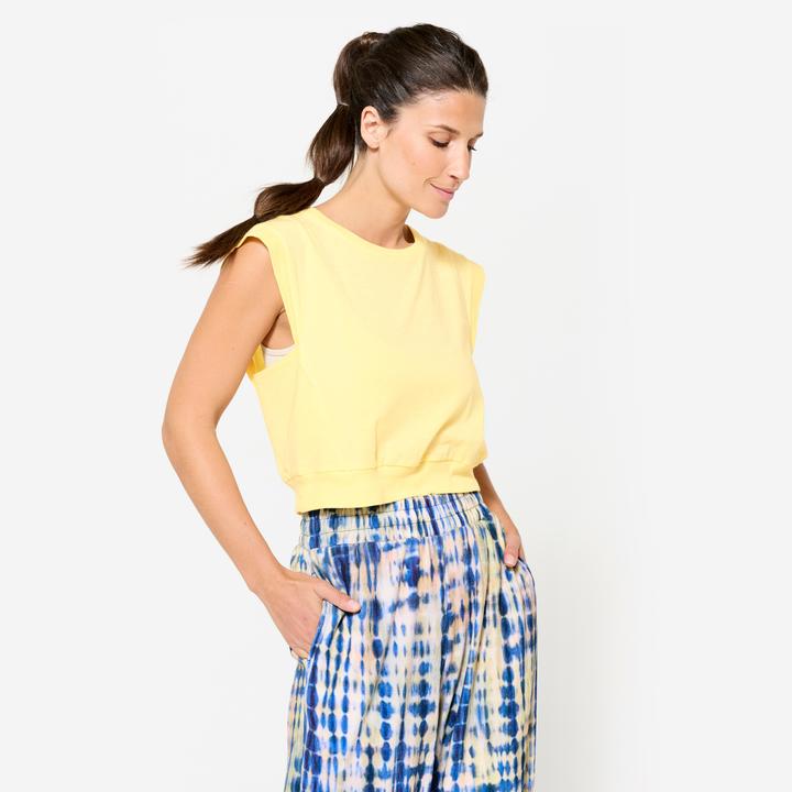 Kimjaly Crop-T-Shirt Damen Yoga Loose - pastellgelb (M)