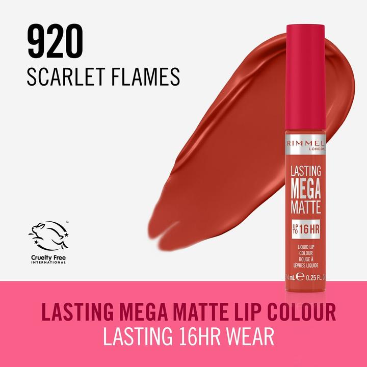 Actual product image Rimmel London Lasting Mega Matte Liquid Lip Colour (Scarlet Flames)