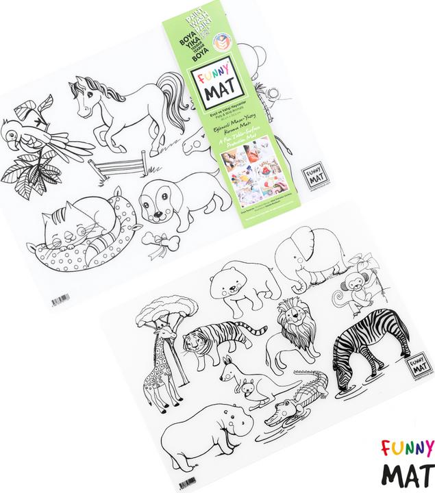 Actual product image Funny Mat Set of reusable colouring pages pets and wild animals, set of 2 (23 x 48 cm)