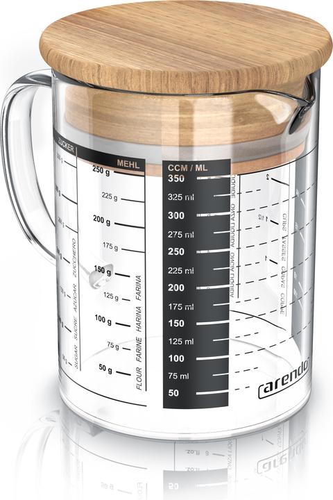 Arendo Messbecher 350 ML aus Glas, 0,35 L, luftdicht, Bambusdeckel, Silikondichtung für Mehl, Zucker uvm. (350 ml)