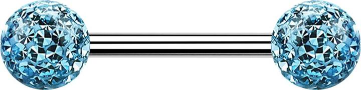 Star Piercing Barbell silber mit zwei Kristall Kugeln aqua Epoxy Schutzschicht (ohne Messing, Chirurgenstahl 316L)