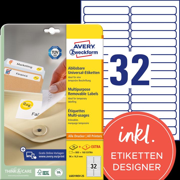 Produktbild Avery Universal-Etiketten, ablösbar