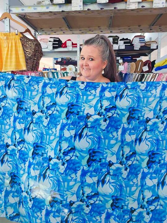 Produktbild Stoffrestposten Chiffon - Blau marmoriert