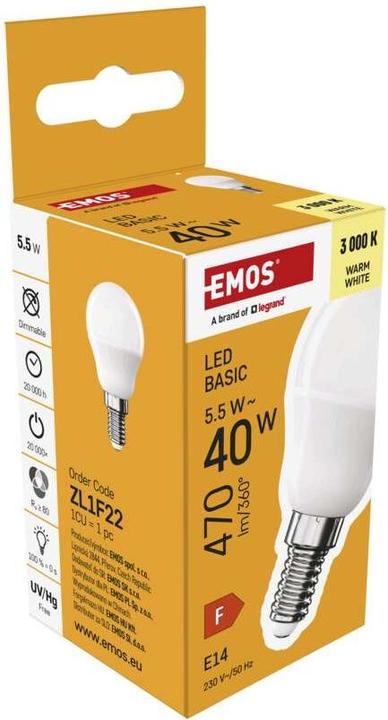 Actual product image Emos LED lamp Basic Mini Globe / E14 / 5.5 W (40 W) / 470 lm / Warm white (E14, 5.50 W, 470 lm, 1 x, F)