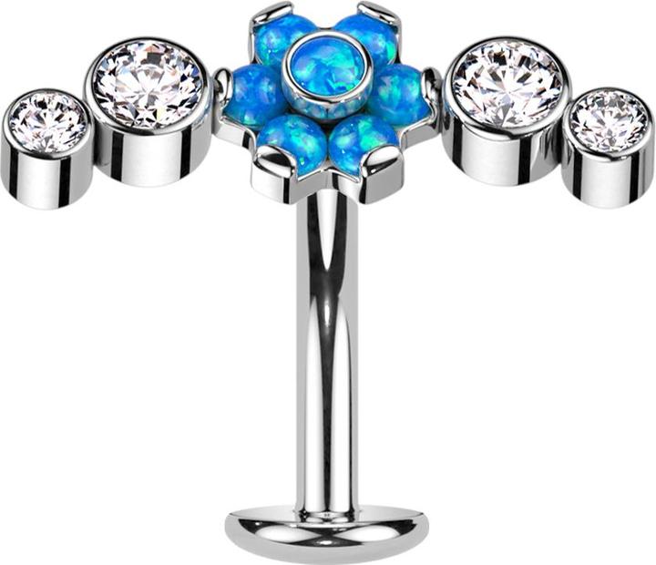 Actual product image Star Piercing Threadless Labret-Stab Banane silber Blume Opale blau gefasst vier Kristalle (Titanium)