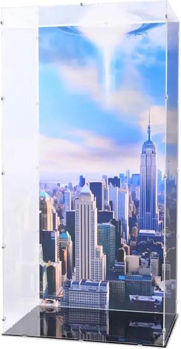 Produktbild iDisplayit Acryl-Display für LEGO® 76269 Avengers Tower (Mit Hintergrundmotiv und schwarzem Boden)