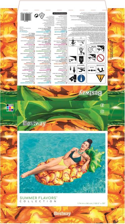Actual product image Bestway inflatable mattress Pineapple, 1.74 m x 0.96 m, 43310