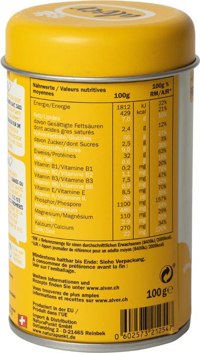 Nutritional values and ingredients Alver Golden Chlorella (100 g)