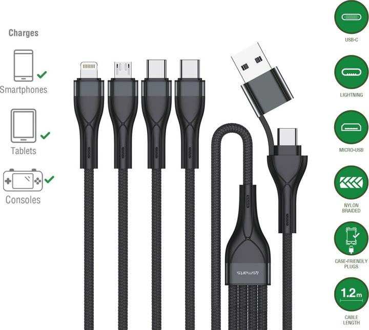 Produktbild 4smarts Multi-Ladekabel 4in2 (1.20 m, USB 2.0, 15 W)