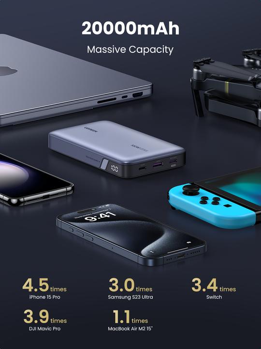 Image du produit Ugreen Banque d'alimentation (20000 mAh, 100 W, 72 Wh)
