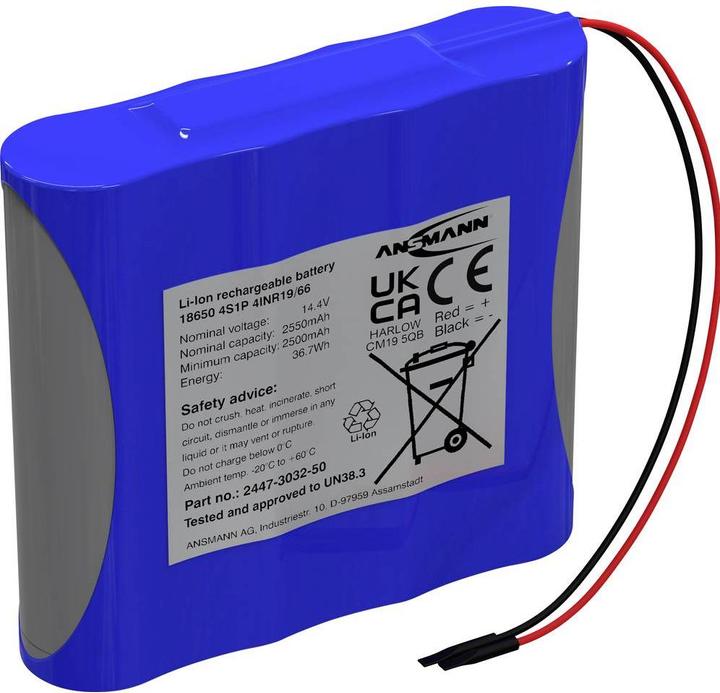 Ansmann 4S1P Akkupack 4x 18650 Kabel Li-Ion 14.4 V 2550 mAh (1 Stk., 18650, 2550 mAh)