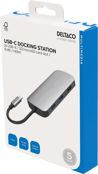 Actual product image Deltaco USB-C jungčių stotelė, 1x HDMI/RJ45/SD/mSD, 3x USB-A / USBC-HDMI26 / 1902421 (USB-C, 8 Ports)