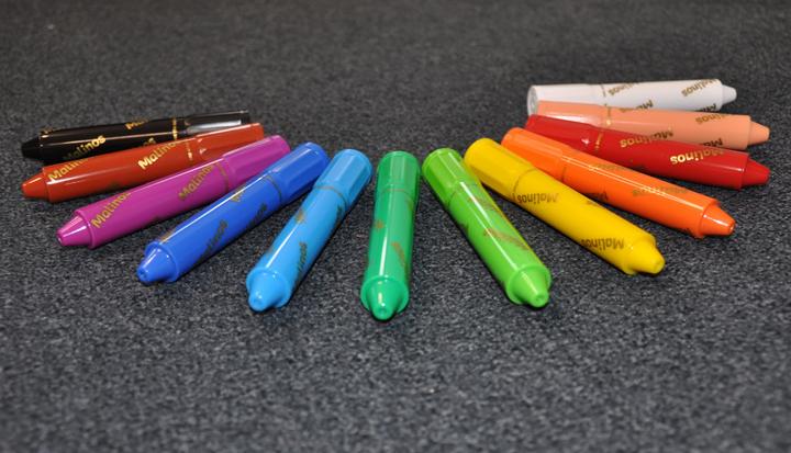Image du produit Malinos crayons de cire 3 en 1 (Noir, Marron, Bleu foncé, Bleu clair, Vert clair, Lila, Blanc, Rouge, Vert, Jaune, Orange, Rose, 12 x)