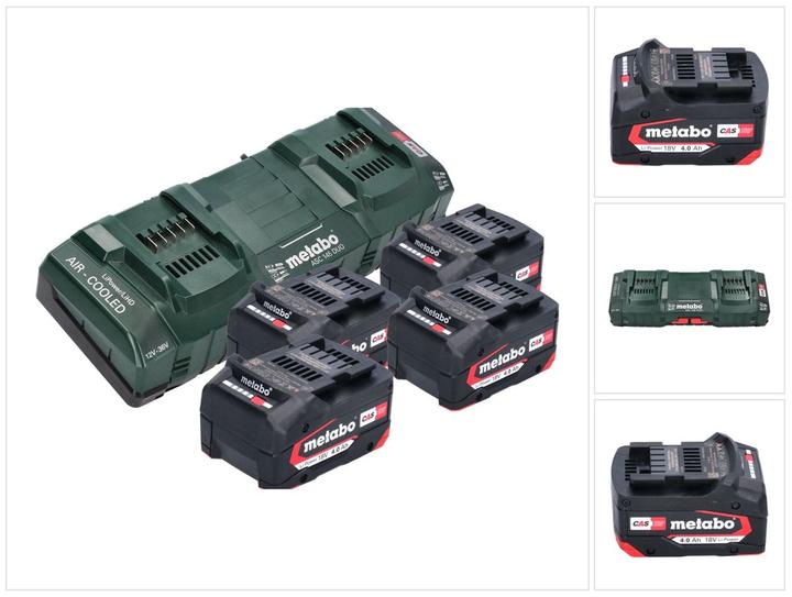 Metabo Kit de base 4x batterie Li-Power 18 V 4,0 Ah CAS Li-Ion ( 4x 625027000 ) + ASC 145 DUO Dop (18 V)