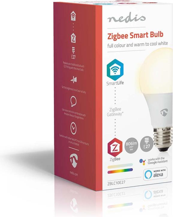Actual product image Nedis SmartLife Full Colour LED Lamp | Zigbee 3.0 | E27 | 806 lm | 9 W | RGB / Warm to Cool White (E27, 60 W, 806 lm, 1 x, F)