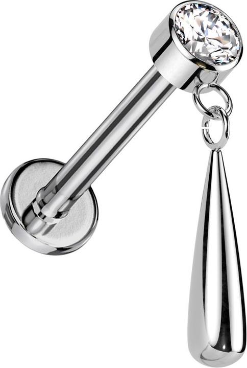 Star Piercing Micro Labret Innengewinde silber Zylinder silber Kristall silber Anhänger Tropfen silber (Titan G23, ohne Messing)