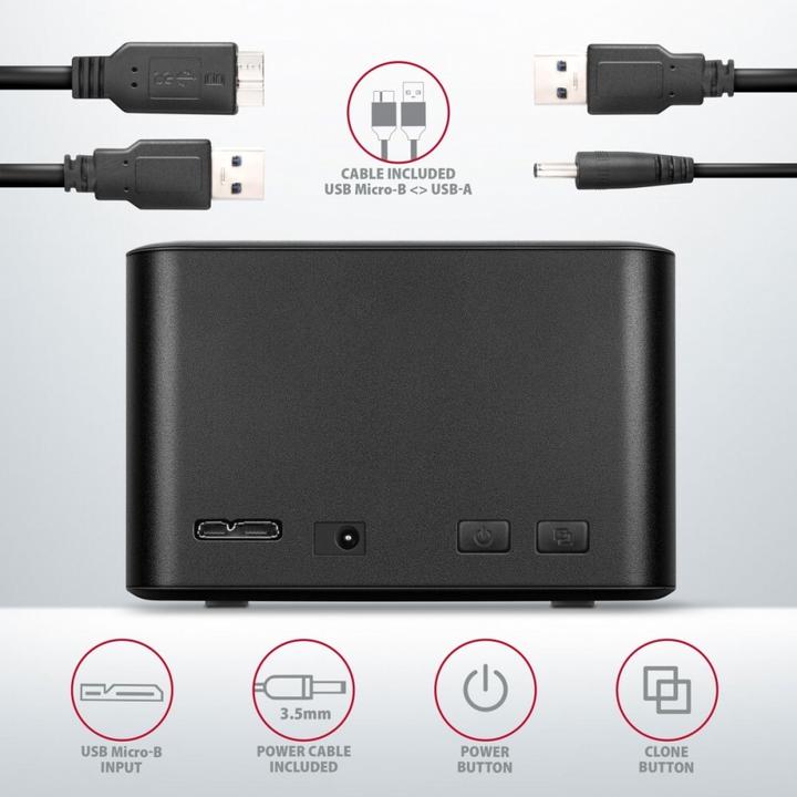 Image du produit Axagon ADSA-D25 Station d'accueil pour lecteur de stockage USB 3.2 Gen 1 (3.1 Gen 1) Type micro-B Noir (2.5")