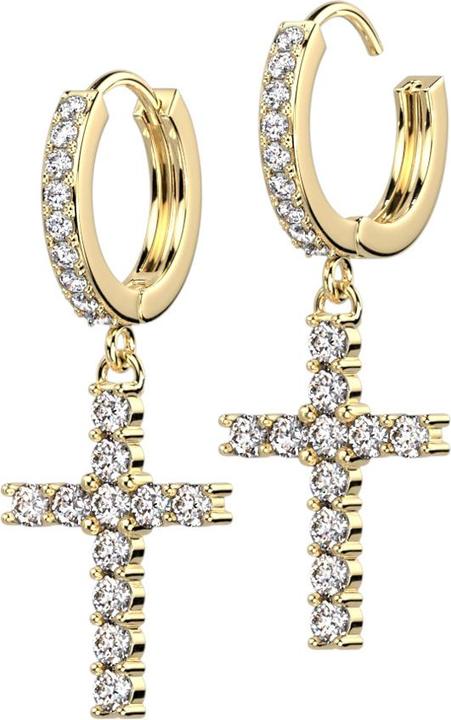 Star Piercing Ohrring zum Klappen vergoldet Kristalle silber Anhänger Kreuz (Chirurgenstahl 316L, Messing)