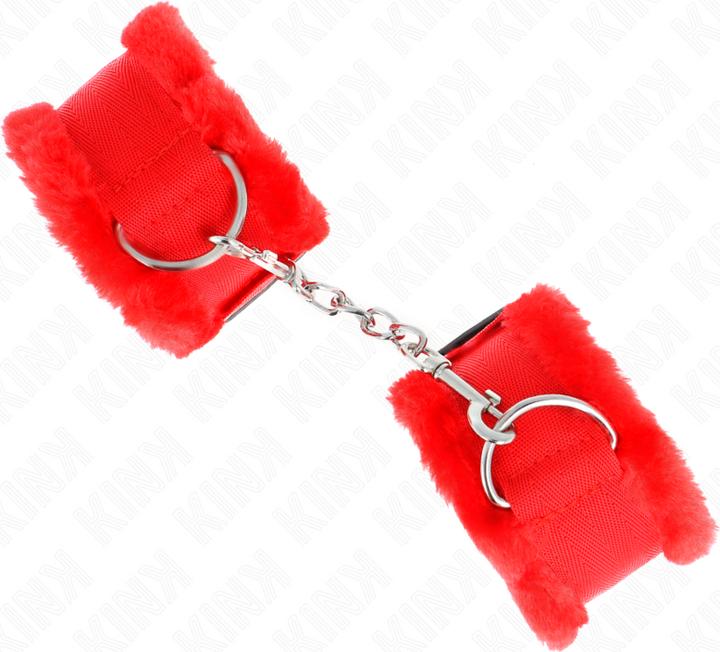 Actual product image Kink FUR LINTERED Wrist Cuffs RED ADJUSTABLE 17-31 CM X 7 CM
