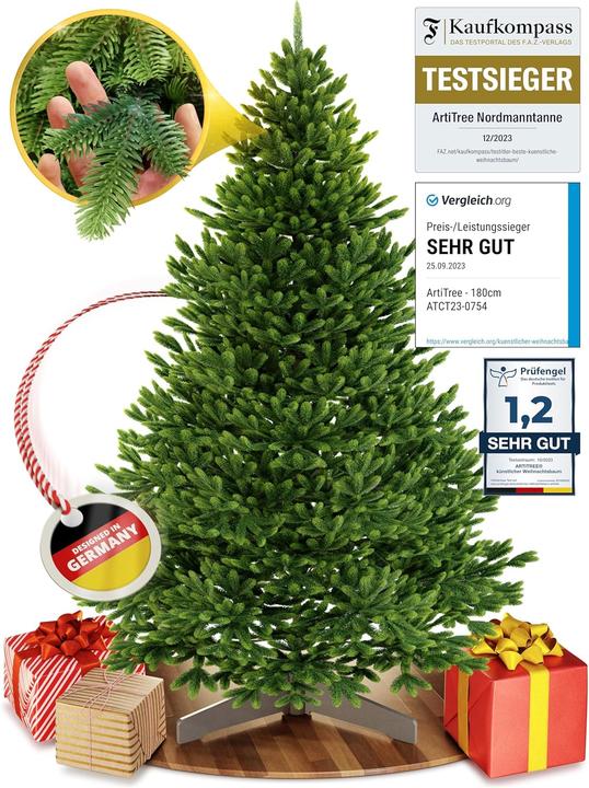 Artitree Künstlicher Weihnachtsbaum - Nordmanntanne inkl. Aufbewahrungstasche (120 cm)