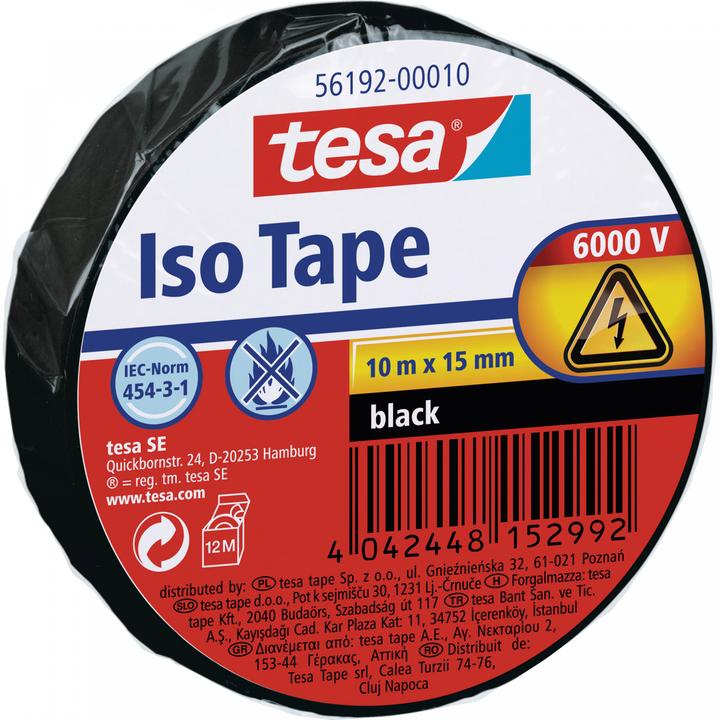 tesa Nastro isolante elettrico, nastro adesivo resistente al calore per isolare, riparare e impacchettare (15 mm)
