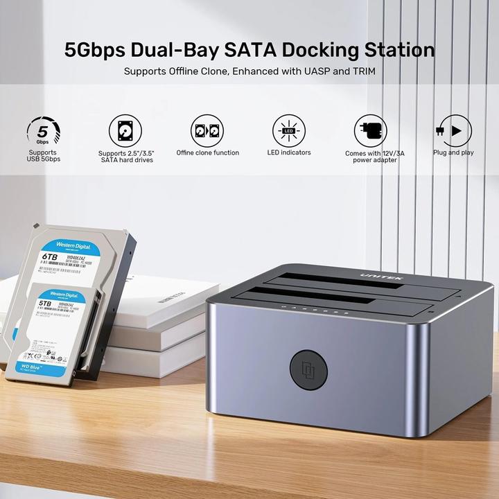Image du produit Unitek Y-3026GY01-UE Station de clonage de disques 2 x SATA 2 5 /3 5 USB 5Gbps (USB-B, 2 Ports)