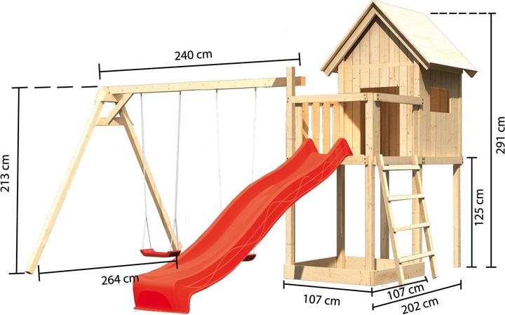 Produktbild Karibu Frieda mit Anbau, Schaukel und Rutsche