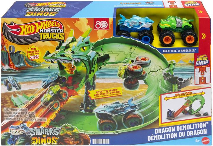 Actual product image Hot Wheels Monster Trucks Sharks vs. Dinos Dragon Destruction