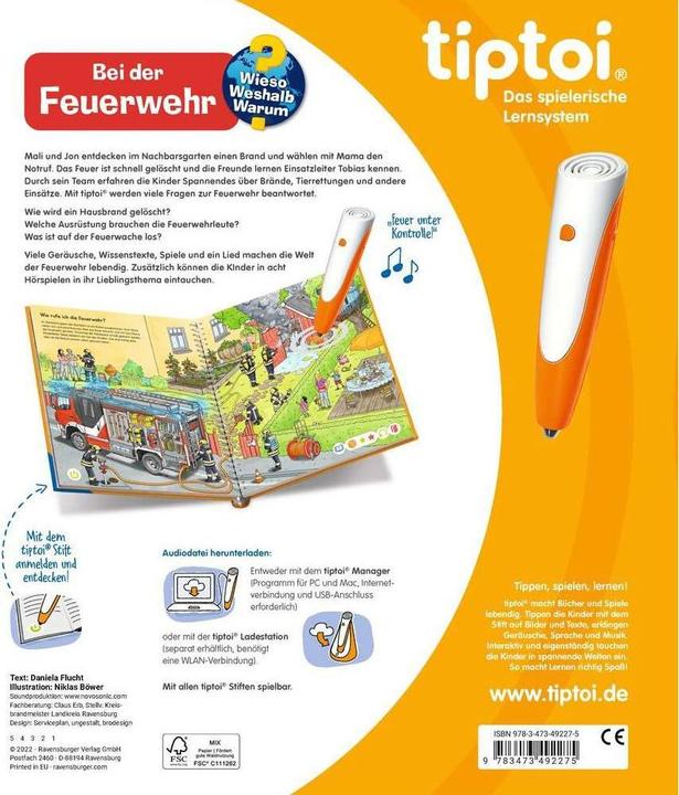 Immagine prodotto tiptoi Bei der Feuerwehr (Tedesco, Niklas Böwer, Daniela fuggire, 2022)
