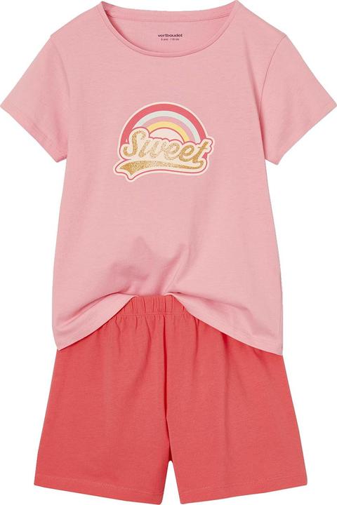 Immagine prodotto Vertbaudet 2er-Pack Mädchen Sommer-Schlafanzüge Regenbogen & Flamingo, mit Recycling-Baumwolle (110)