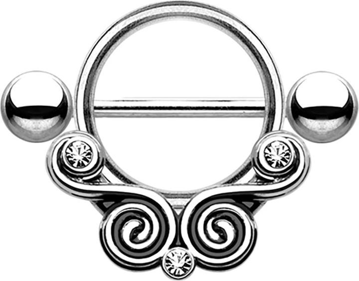 Star Piercing Barbell mit Wirbel und Kristall silber (ohne Messing, Chirurgenstahl 316L)