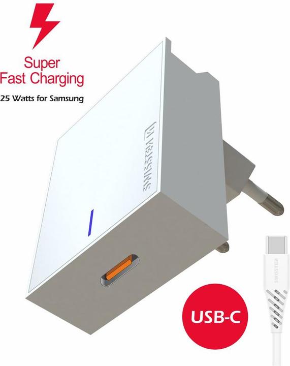 Actual product image Swissten USB Charger for Samsung Super Fast Charging 25W + Data Cable USB-C/USB-C 1.2 M (25 W)