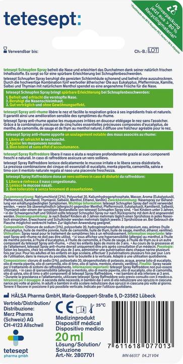 Nährwerte und Zutaten Tetesept Schnupfen Spray 20 ml (5 Stück)