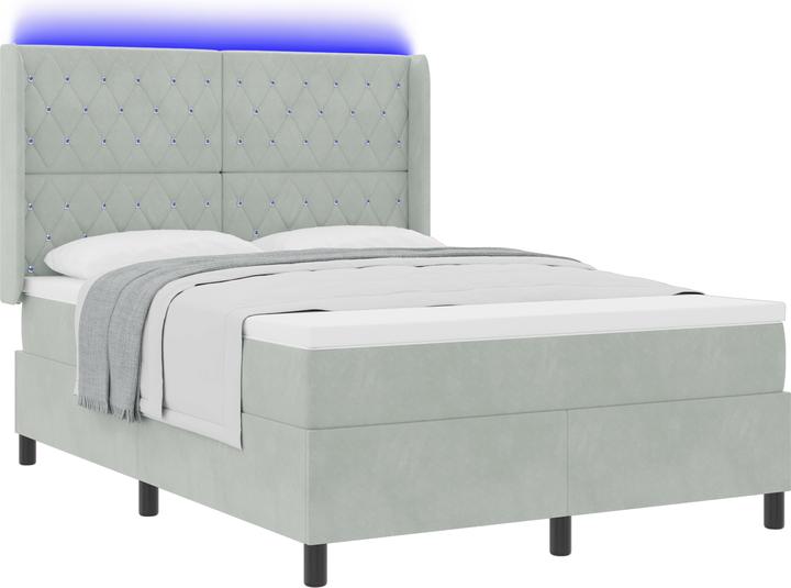 Produktbild VidaXL Boxspringbett Mit Matratze & Led Samt Hellgrau (140 x 190 cm)