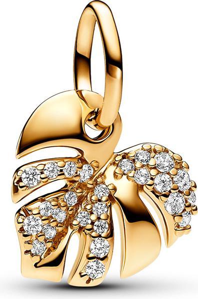 Pandora Funkelndes Monstera Blatt Charm Anhänger (Metall, Vergoldet)