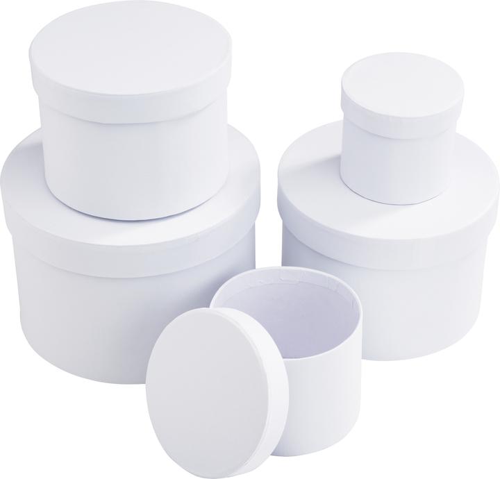 Produktbild VBS Schachteln "Rund", 5er-Set, Karton, Weiss, ca. Ø 14,5, H 10 cm bis Ø 6,5 cm, H 6 cm