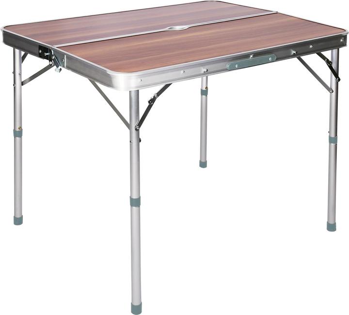 Wiltec Koffertisch mit 2 Bänken Holzdesign Aluminium Campingtisch Klapptisch