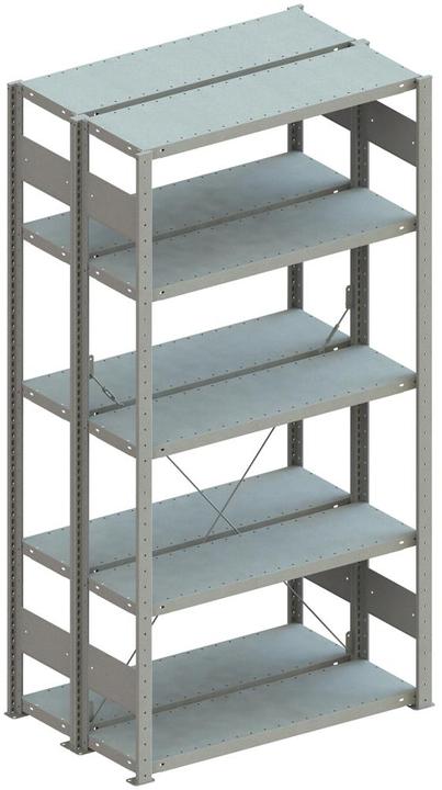 META Regalbau Doppel-Steckregal CLIP B1000xT2x400xH2000 mm Grundfeld 2x5 Böden RAL7035 Fachlas