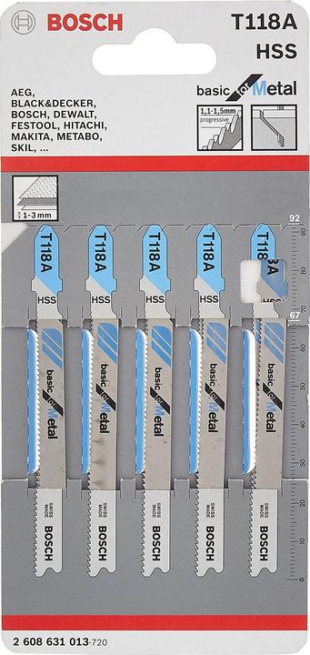 Productafbeelding Bosch Professional Zubehör Stichsägeblatt T 118 A Basic for Metal, 5er-Pack