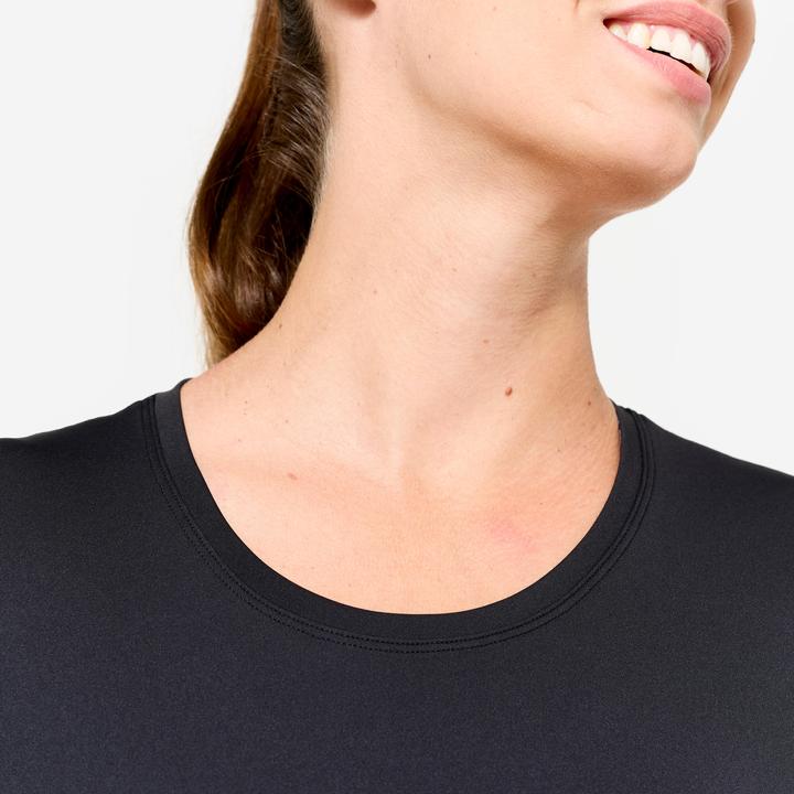 Actual product image Domyos Women's Short-Sleeved Fitness T-Shirt - Smoky Black (XL)