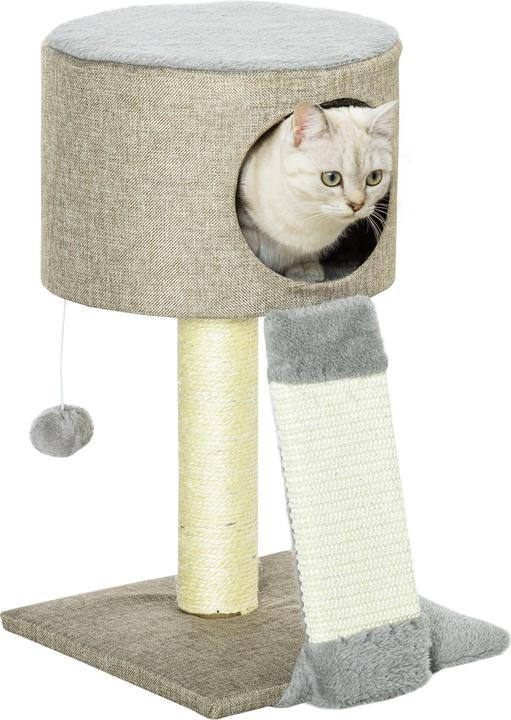 Produktbild PawHut Kratzbaum mit Katzenkasten (50 cm, Grau)