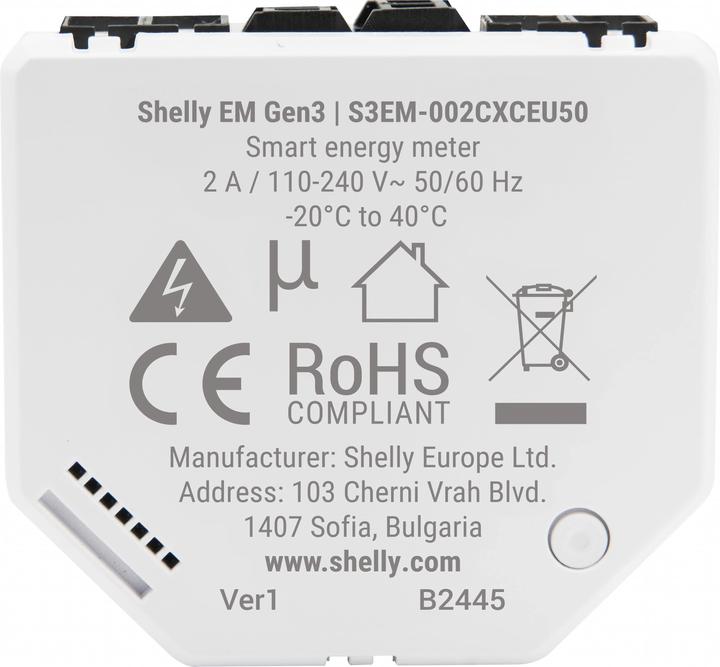 Actual product image Shelly EM Gen3 1 x 50A CT included