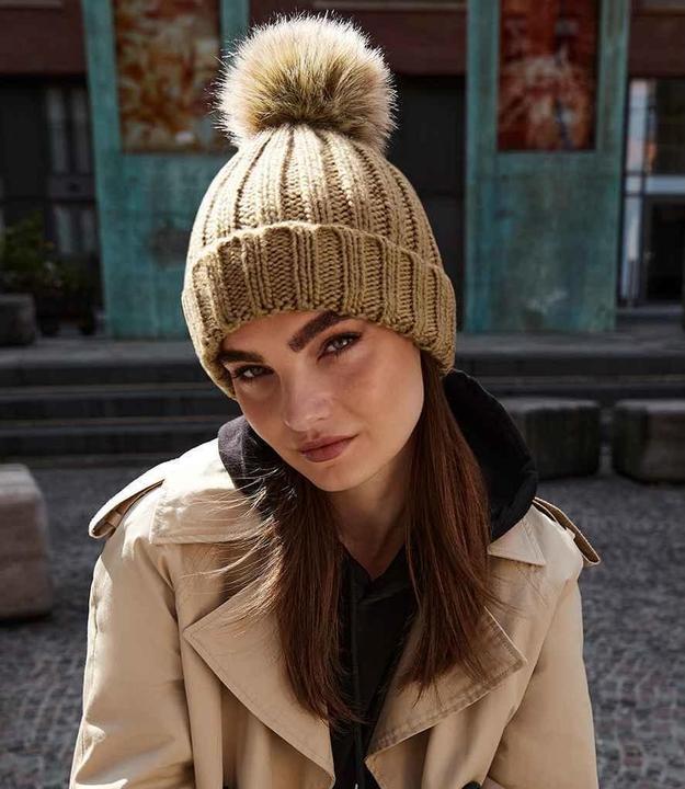 Actual product image Beechfield Chunky Beanie Hat With Faux Fur Pom Pom (One size)