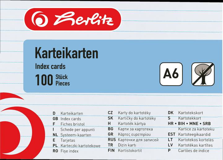 Image du produit Herlitz Fiches (A6, 180 g/m², 100 x)
