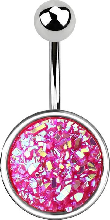Star Piercing Banane silber mit Druse Stein pink (Chirurgenstahl 316L, Messing)