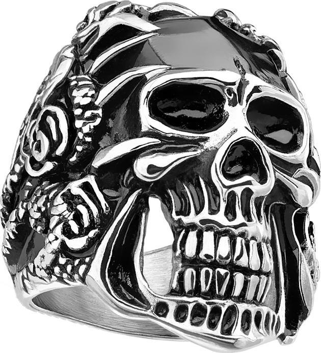 Star Piercing Ring silber Schädel mit Rosen (Chirurgenstahl 316L, ohne Messing)