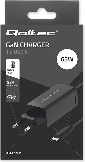 Produktbild Qoltec 52419 65 W GaN Super-Schnellladegerät | 5–20 V | 3–3 25 A | USB-C 3.1 (65 W)