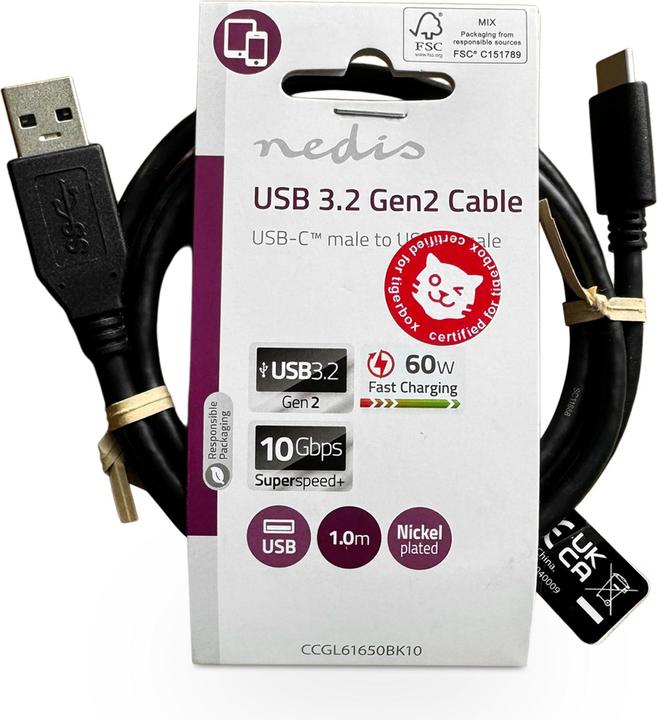 Productafbeelding Tigermedia USB A — USB C (1 m, USB 3.2 Gen 2, 60 W)
