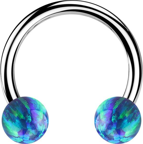 Produktbild Star Piercing Micro Circular Barbell silber mit zwei Kugeln Opal blau (ohne Messing, Chirurgenstahl 316L)
